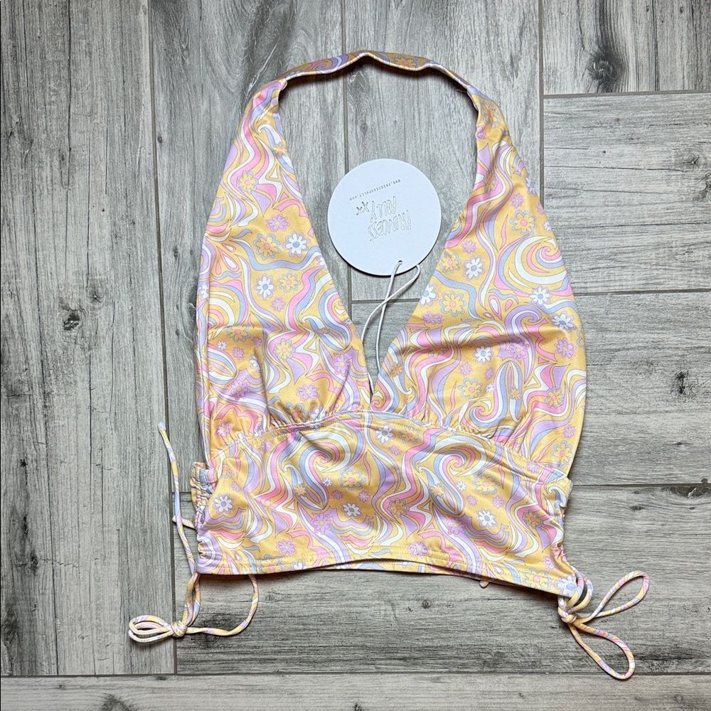 Princess Polly Yellow/Orange and Pink/Purple Swirl Halter Top Size US 8